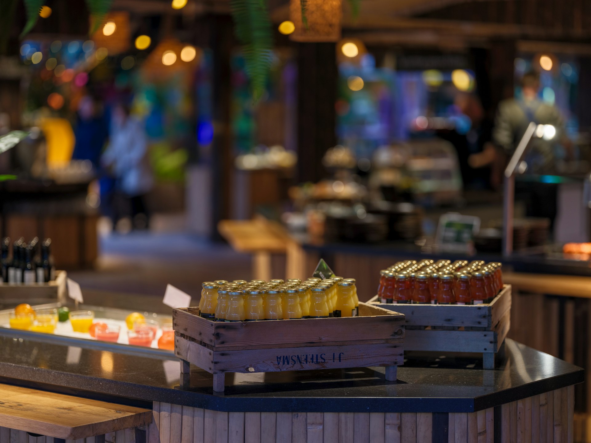 A buffet with a variety of food on it